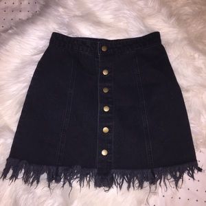 Distressed high waisted Black Denim Skirt